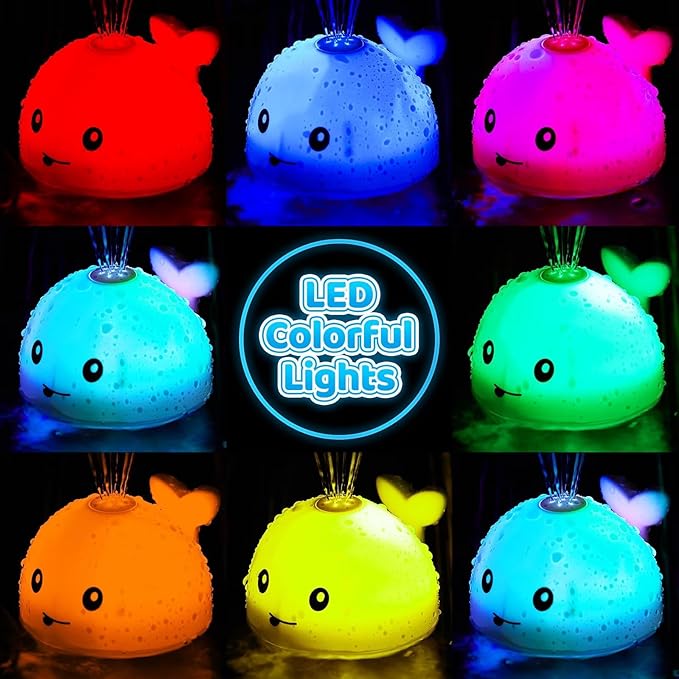 Baby Bath Toys for Kids Ages 1-3 & Babies 6-12 Months, Light Up Whale Sprinkler Water Toys for Infant Toddlers 1 2 3 Year Old Boys Girls Easter Basket Stuffers Birthday Gifts Newborn Essentials