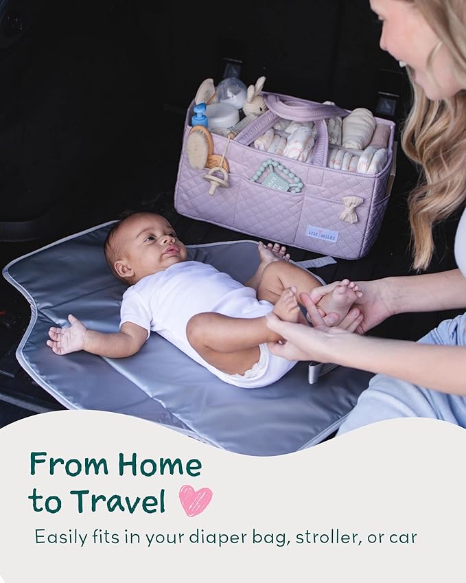 Lily Miles Baby Changing Pad Portable, Diaper Changing Mat with Magnetic Latches, Travel Pad for Diaper Bag, Baby Essentials, Wipeable & Waterproof Mat (Heather Gray, Large)