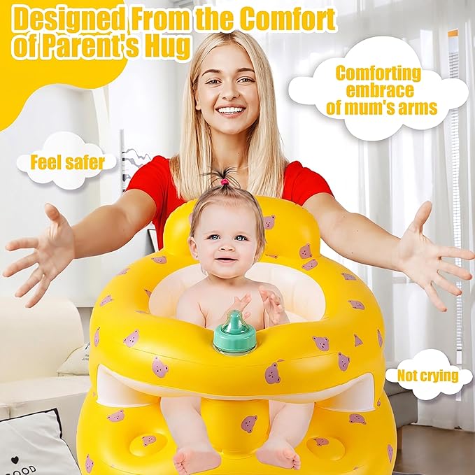 Upgraded Inflatable Baby Seat for 3-36 Months, Baby Chair Sit Me Up Floor Seat – Clip to Table Leg. No Tipping. + Front Guard Anti-Tip, Back Support for Infants Learning to Sit Up + Built-in Air Pump