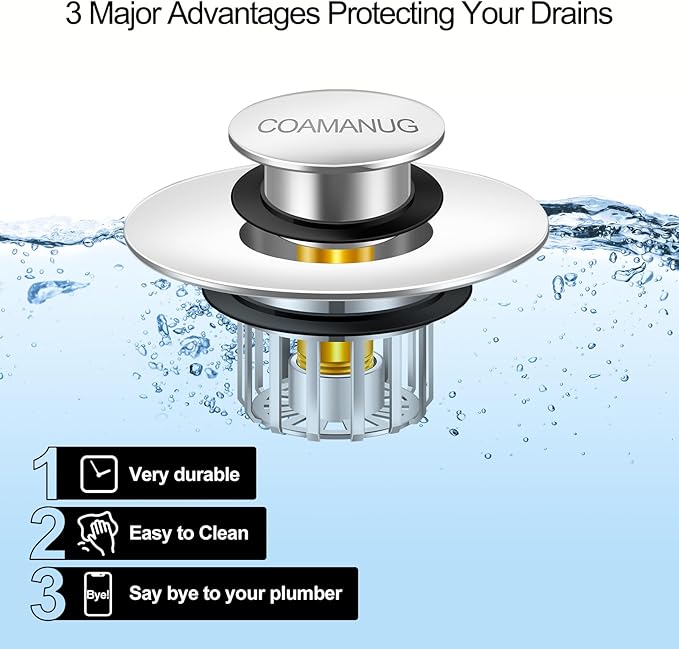 Bathtub Stopper | Shower Drain Hair Catcher, Pop-up Tub Stopper with Strainer | Pop-up Bathtub Drain Plug | Drai Protector for 1-1/2 to 1-3/4" Bath Drain Hole- Pearl Chrome
