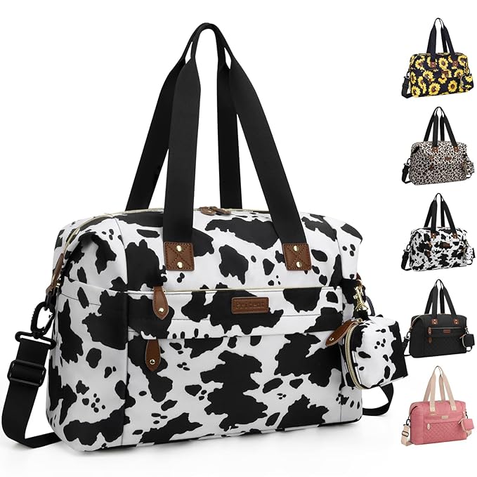 Pritent Diaper Bag Tote - Diaper Baby Bags with Pacifier Case, Shoulder Straps, Stroller Clips, Waterproof Large Mommy Maternity Bag Travel Baby Bag for Mom and Dad, Cowprint, Medium