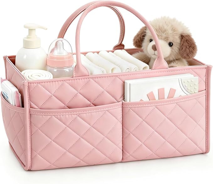 Baby Diaper Caddy Organizer – Spacious Storage Basket for Newborn Essentials, Nursery & Diaper Station, Registry Essential, Dusty Rose