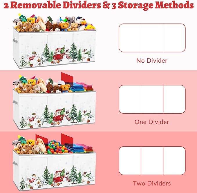 decalsweet Kids Toy Box Storage Chest Collapsible Storage Bin with Lids Handles for Boys Girls Toddler, Large Christmas Kids Toy Organizer Box for Kidsroom Bedroom Playroom Nursery,37.7"x12.5"x15.7"