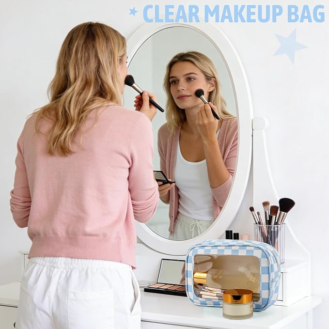 3PCS Clear Toiletry Bag,TSA Approved Travel Makeup Pouch with Zipper for Cosmetics and Toiletries，Diaper Bag Organizer Pouch Set,Women's Purse Organizer and Clear Car Bag