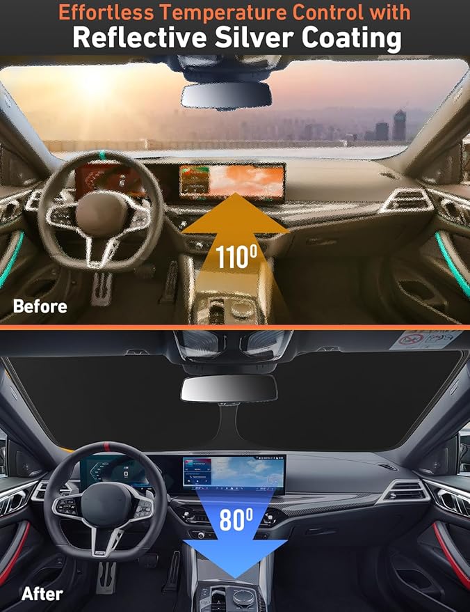 Econour Windshield Sun Shade for Toyota Tundra 2022–2021 2022 2023 2024 2025 2026, Custom Front Windshield Cover, Reflective UV & Heat Protection Car Sunshade, Foldable Sun Visor, Car Accessories