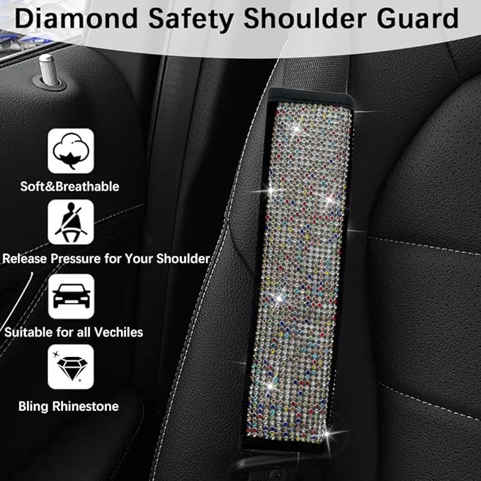 JDDRY Car Seat Belt Covers,Universal Car Seat Belt Pads,Seat Belt Strap Cover Shoulder Pad,Bling Seat Belt Cover(Multi-Color,2PC)
