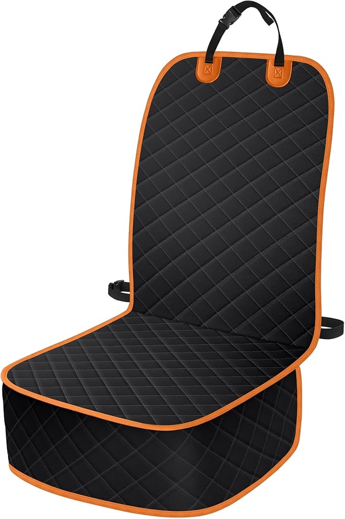 ELONGRIVER Dog Car Seat Covers, Waterproof Front Seat Cover for Dogs, Scratch-Proof, Nonslip Pet Passenger Seat Cover Protector, Universal Fit for Cars Trucks SUVs, Large Size, Black with Orange