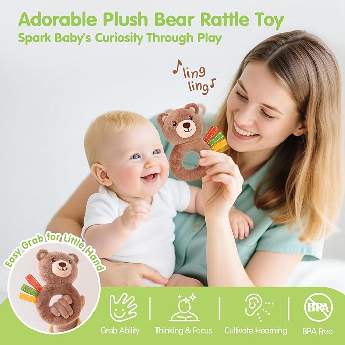 hahaland Baby Newborn Shower Gifts for Boys & Girls with Swaddle Blanket, Rattle Socks and Wristband Set, Plush Rattle, Soft Baby Crinckle Book, Wooden Milestone Card, 0 3 6 12 Months Baby Sensory Toy