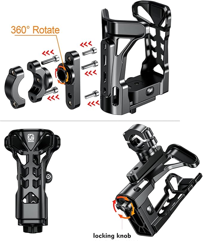 KEWIG Bicycle Water Bottle Holder for Bike & Motorcycle, Adjustable Bike Water Bottle Cages Fit for Diameter 2'' - 3'' Cup, Compatible for Handlebars or Tubes 20mm to 35mm in Diameter