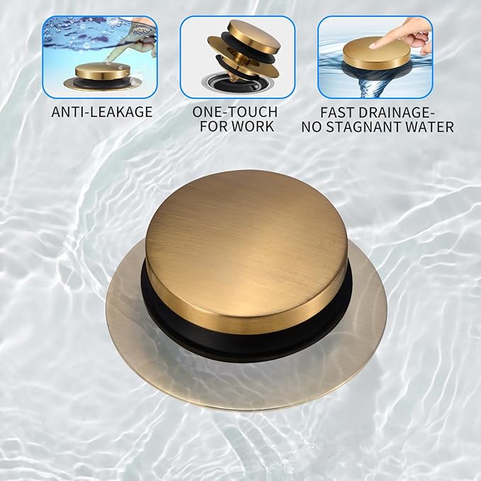 Bathtub Drain Stopper, Uxoz Universal Tub Stopper for Replacing Tip Toe/Trip Lever/Lift&Turn Tub Drain, Bath Tub Drain Stoppers Desiged for 1.5"-1.72" Drain Hole w/3 O-Rings, Gold