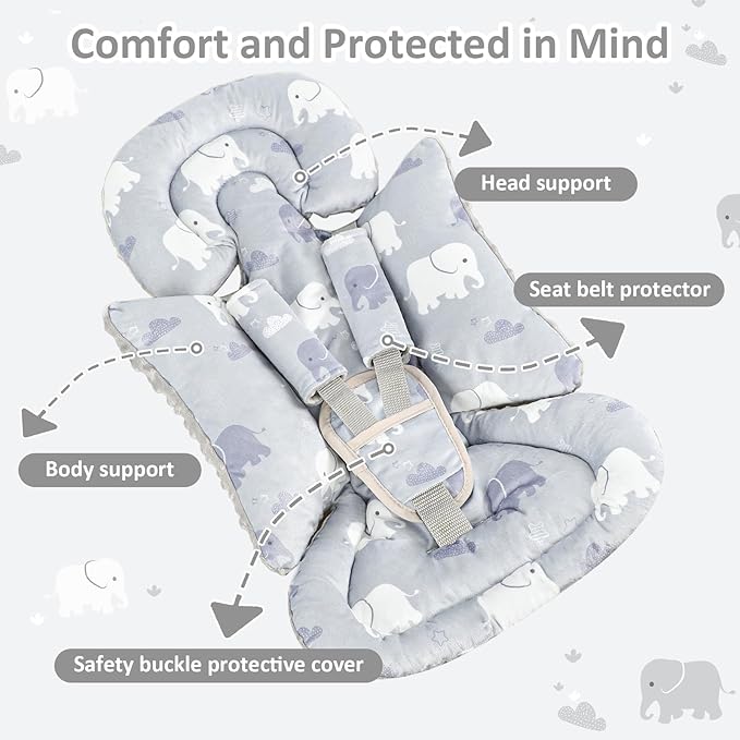 TANOFAR Car Seat Head Support Baby - Infant Car Seat Insert for Newborn Girls Boys - Soft Carseat Head Support for Infant - Newborn Carseat Insert for Car Seats, Strollers, Swings, Bouncer (Elephant)