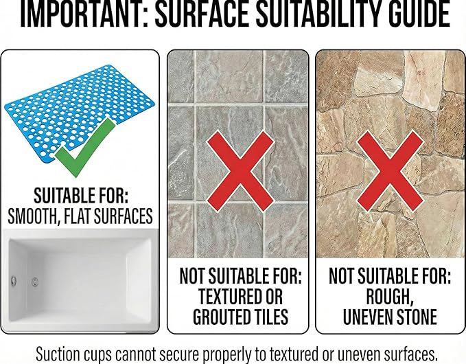Nonslip Bath Tub Shower Mat with Suction Cups, Extra Soft TPE Bath Mat for Kids, Bathtub Bathroom Mats, Machine Washable, Smooth/Non-Textured Tubs Only, 35L x 16W Inch(Lake Blue)