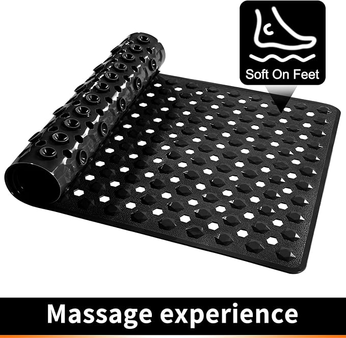 Yimobra Bath Tub Mat Non Slip, 34.5"x15.5" Long Shower Mat, Machine Washable Bathmat with Drain Holes and Suction Cups, Soft on Feet, Bathroom Essentials, Black