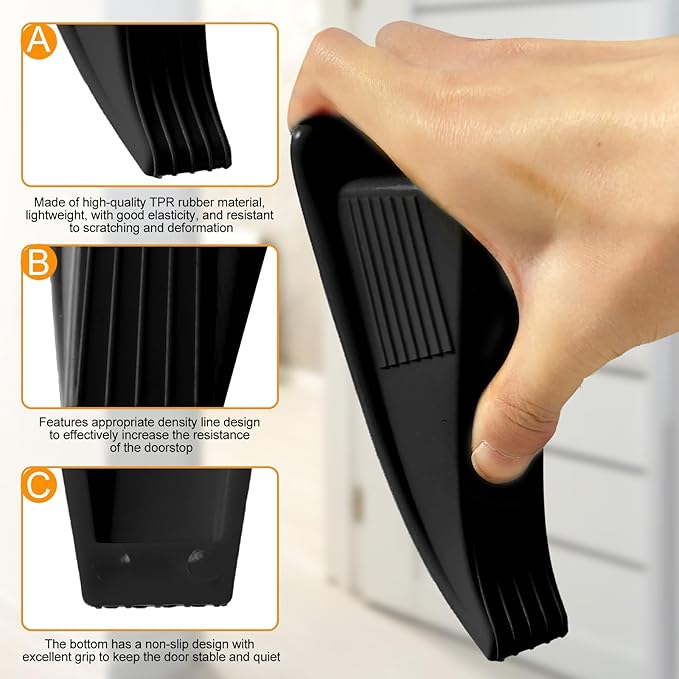 5 Pcs Jumbo Door Stoppers for Floor Rubber Door Stop Wedge Floor Sturdy Stackable Door Stop Large Door Wedge for Hotel Carpet Door Hardwood Concrete and Tile (Black)
