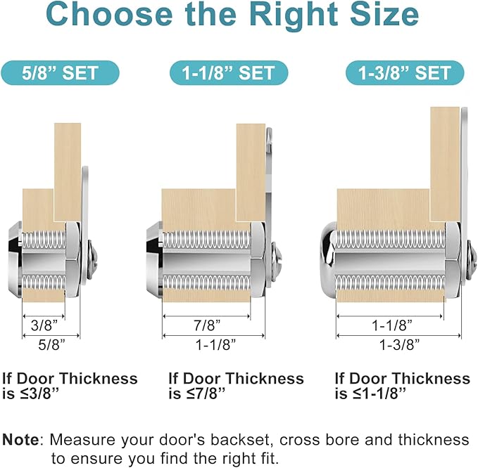 Cam Locks Cabinet Locks Keyed Alike, 1-1/8'' (Length) Cylinder Secure Files Drawers RV Storage Locks Replacement Set, Zinc Alloy Chrome Finish (1-1/8 Inch 16Pcs)