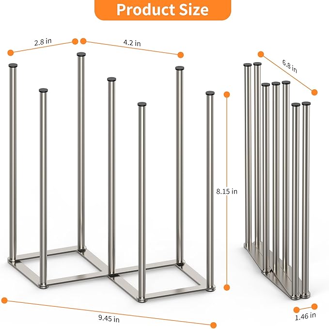 KORRTFID Foldable Bottle Drying Rack, Baby Bottle Drying Rack, Collapsible Cup Draining Holder, Retractable Reusable Storage Bag Dryer with Non-Slip Bottom - Stainless Steels (Silver)