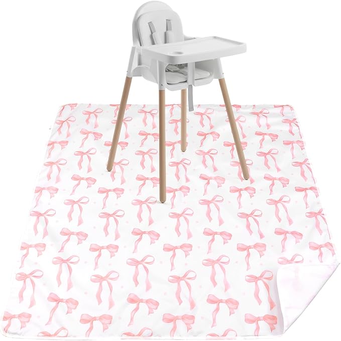 Drydiet Baby Splat Mat for Under High Chair/Arts/Crafts 51 x 51 Inch Pink Bow High Chair Mat Food Catcher Baby Eating Essentials Anti-Slip Waterproof and Washable Floor Protector and Table Cloth