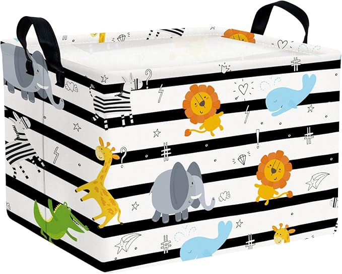 ASKETAM Kid Cute Nursery Storage Basket Baby Toy Clothes Storage Bin Playroom Bedroom Decor Basket(Animal Jungle)