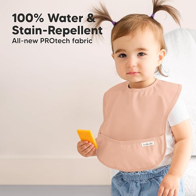 KeaBabies 3-Pack Waterproof Baby Bibs for Eating - Lightweight Toddler Feeding Bibs with Large Food Catcher, Mess Proof, Food-Grade Baby Eating Essentials, Easy to Put On & Clean (Mellow)