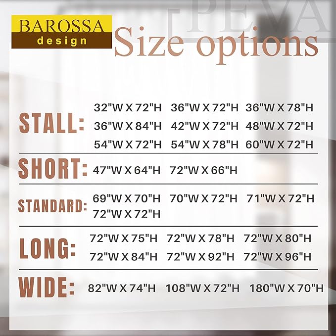 Barossa Design Clear Shower Curtain Liner 82 Width by 74 Height with Free Hooks - 6 Bottom Magnets, Waterproof PEVA, 12 Metal Grommets Curtain PEVA, 82x74