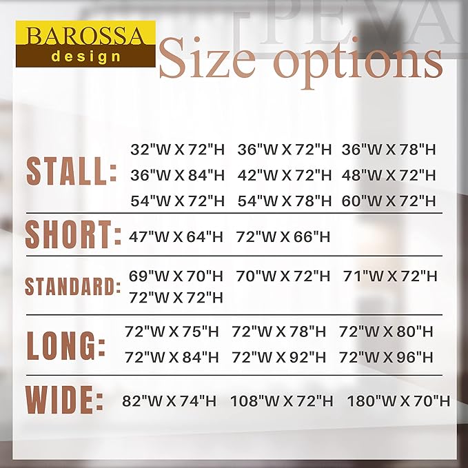 Barossa Design Narrow Shower Curtain Liner with 3 Magnets - 36" x 78", Waterproof PEVA Shower Liner for Small Long Bathroom Stall, PVC Free, Metal Grommets - Clear, 36X78