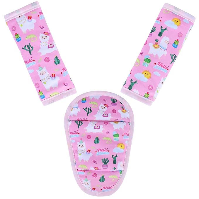 3 Pcs Car Seat Stroller Straps Pads for Baby, Newborn Soft Shoulder Strap and Crotch Covers, Universal Shoulder Straps Pads for Car Seat, Pushchair, High Chair (Pink Alpaca)