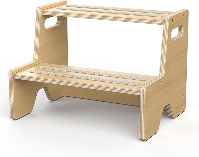 Uiirvdy Step Stool for Toddler, Sturdy Wooden 2-Step Stool with Anti-Slip Surface and Pads for Barthroom, Kitchen, Bedroom, Toilet, and Potty Training - 1 Pack