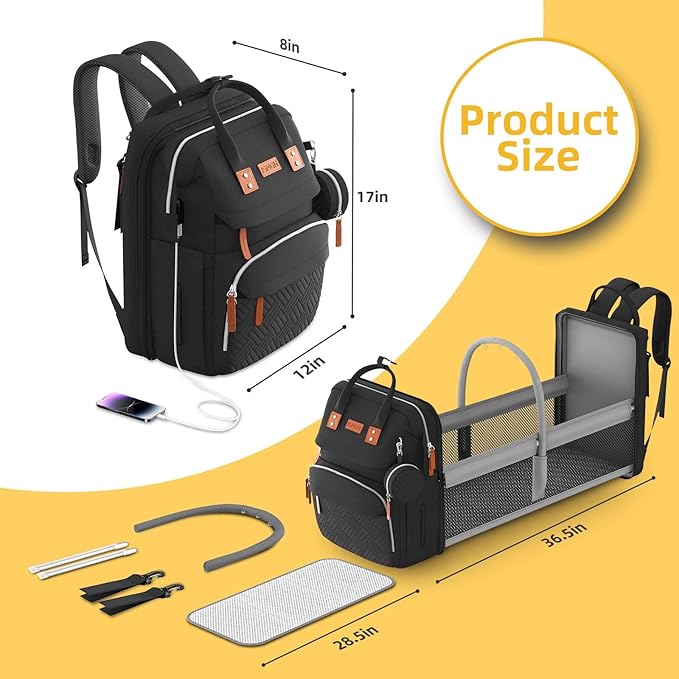 ISMGN Diaper Bag Backpack with Changing Station, Large Diaper Bag, Baby Bag, Multifunctional Diaper Bag, Black