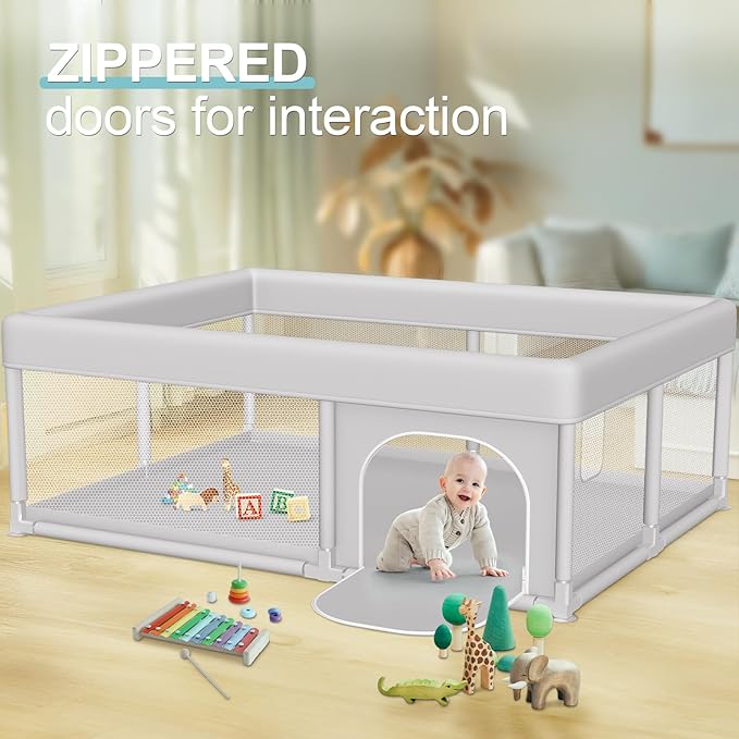 Large Baby Playpen 65x50 Inch, PlayPen for Babies and Toddlers, Sturdy Safety Play Yard for Indoor & Outdoor with Zipper Gate