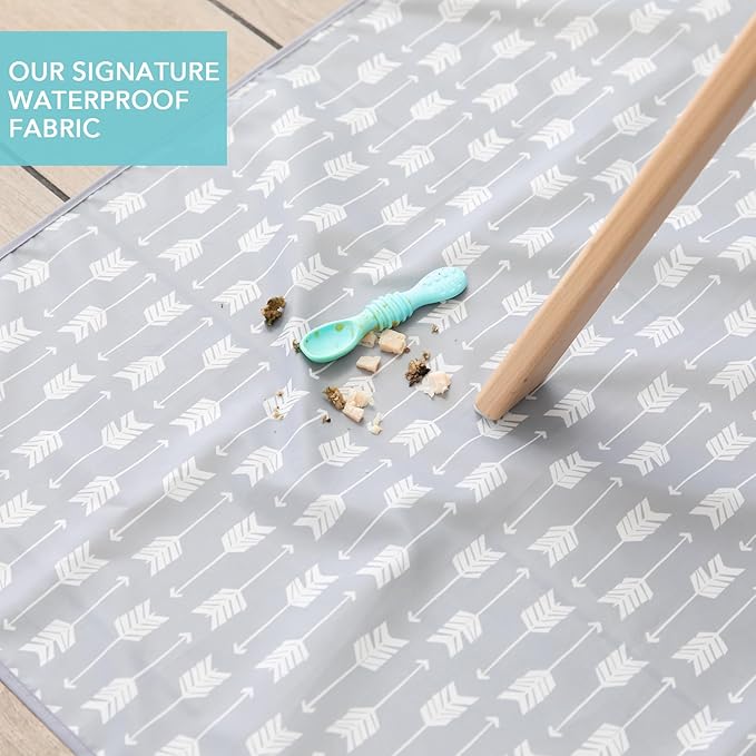 Bumkins Baby Splat Mat for Under High Chair, Babies Toddlers Eating Mess Mat, Waterproof Reusable Cloth for Arts and Crafts, Playtime Mat for Kids, Floors or Tables, Fabric 42inx42in, Gray Arrows