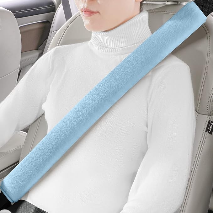 LACDL Extra Long Seatbelt Cover Super Soft Furry for Adults Kids Women & Men, Thick Plush Full Car Seat Belt Strap Cushion, Fluffy Shoulder Pad Protector, Auto Interior Accessories, 1pc, Blue, 29.5in