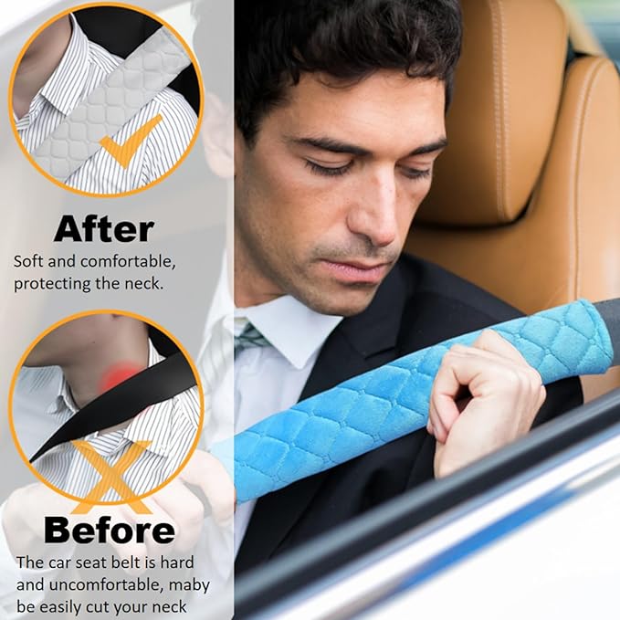 WSSROGY 5 Pack Soft Comfort Car Seatbelt Cover Protector Pads Strap for Protecting Neck and Shoulder (Blue)