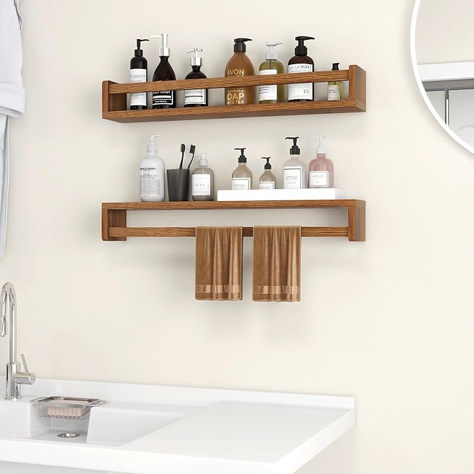 Fun Memories Nursery Book Shelves, 24Inch Floating Shelf for Wall, Wall Bookshelf for Kids Solid Wood Wall Mounted Shelves for Books,Toys and Decor Storage, Set of 2