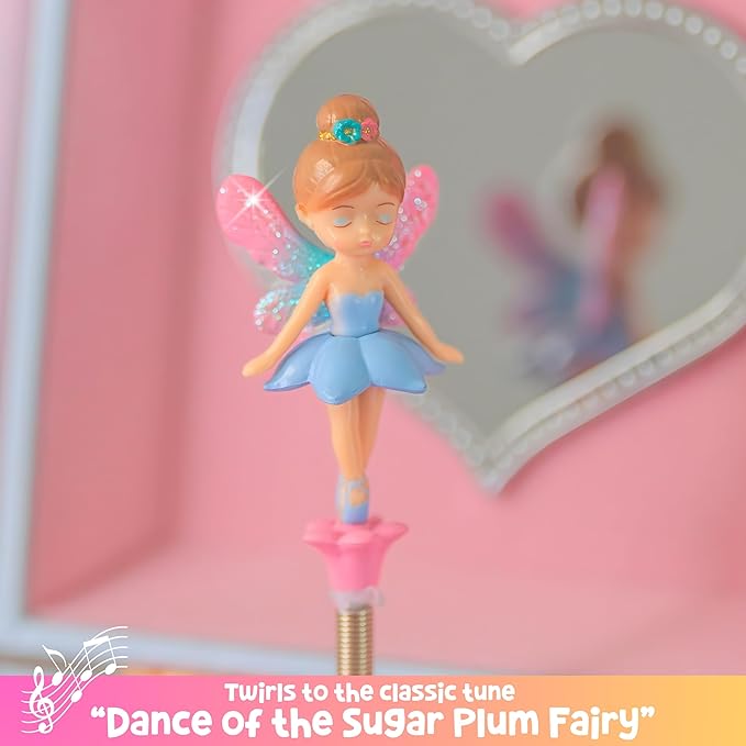 Giggle & Honey Musical Fairy Jewelry Box for Girls - Kids Music Box with Spinning Fairy and Mirror, Princess Birthday Gifts for Little Girls, Childrens Jewelry Boxes for Ages 3-10 - 6 x 4.7 x 3.5 in