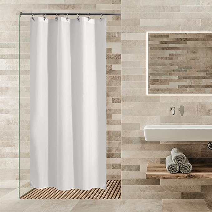 ALYVIA SPRING Stall Fabric Shower Curtain Liner Waterproof - 42" x 72", Soft & Lightweight Stall Size Shower Curtain with Magnets, Machine Washable - 42x72, White
