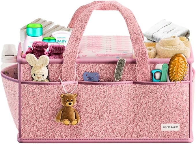 BREEZYBUBS Large Diaper Caddy Organizer with Dividers - Baby Basket for Nursery and Changing Table - Portable Storage with Strong Handles for Diapers, Wipes and Newborn Essentials
