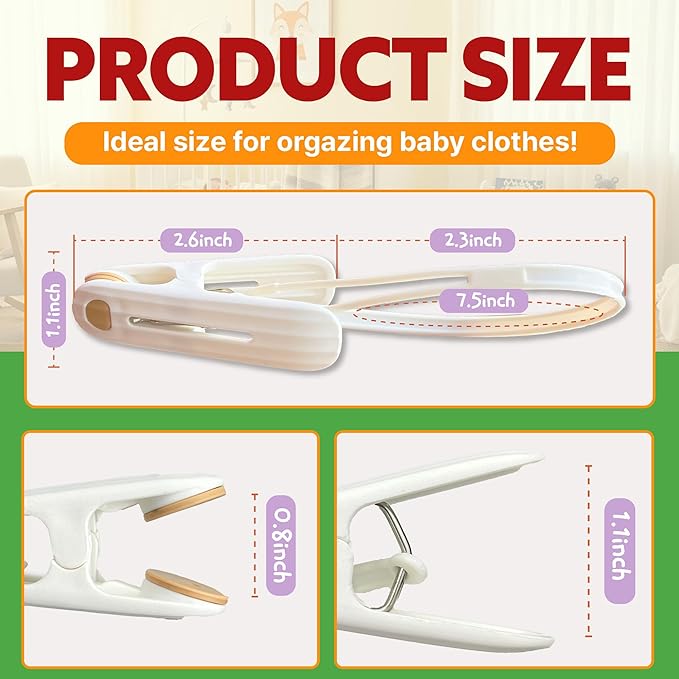 HASHI Baby Clothes & Pants Clips, Non-Slip Hanger Clips with Strong Grip, Space-Saving Organizer for Baby & Toddler Laundry, Closet, Socks, Stroller, Travel & Drying Rack (60, Premium)