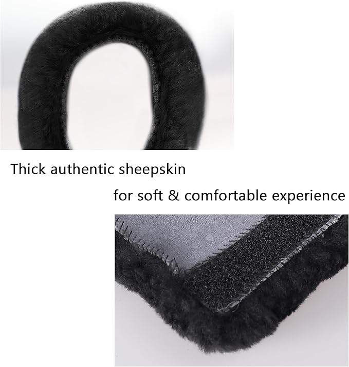 Amooca Authentic Sheepskin Seatbelt Cover Real Wool Car Truck SUV Airplane Seat Belt Shoulder Pad for Carmera Backpack Straps Neck Cushion Protector 2 Pack Black