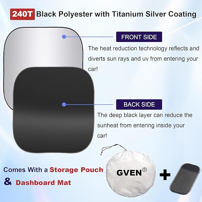 GVEN Windshield Sun Shade Car Sunshade Truck Accessories Large-Size Front Window Shades Windshield Cover Visor for Full-Size MPVs, Vans, Trucks, SUVs, Tesla (Silver, L)