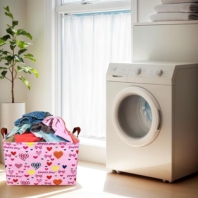ASKETAM Valentine's Day Basket Gift for Empty Cute Heart Large Storage Bin for Kid and Baby Room Décor (Happy Day Love)