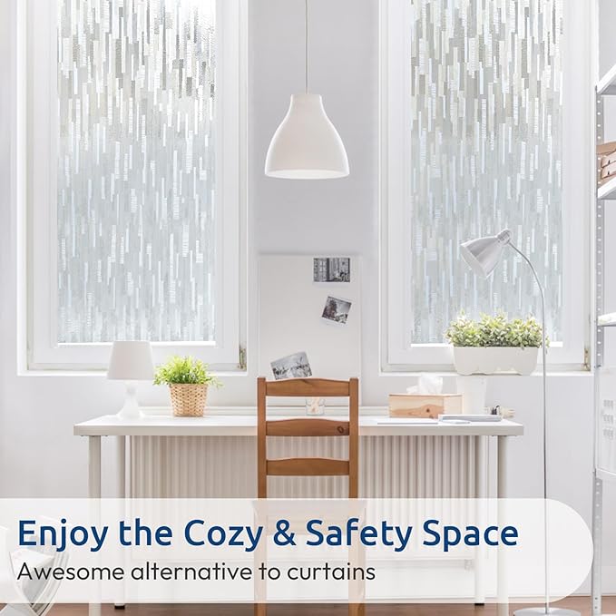 rabbitgoo Window Privacy Film, No Glue Frosted Glass Film, Static Cling UV Blocking Non Adhesive Reusable Heat Control Window Vinyl Clings for Home, Office, Frosted Silk, 29.5 x 157.4 Inches