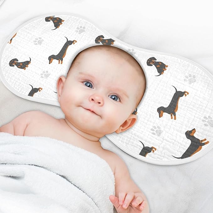 1 Pack Muslin Burp Cloths Dachshund Dogs White Cotton Baby Burp Cloths Ultra Absorbent Burping Cloth Soft Spit Up Rags for Newborn Babies 22x11 Inch