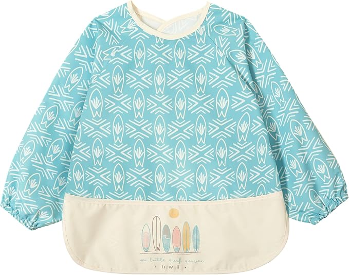 Little Dimsum Mess-Proof Baby Bibs|Infant Toddler Long Sleeve Waterproof Feeding Smock|Catching Food & Wipe Clean