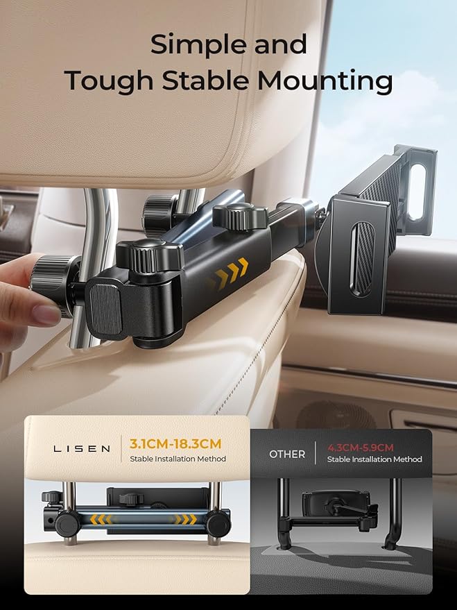 LISEN for iPad Holder Car Mount Road Trip Essentials Activities for Kids Gifts, Car Accessories for Women Interior, 3 in 1 Tablet Holder Backseat Camping Car Organizer Back Seat Headrest iPad Mount