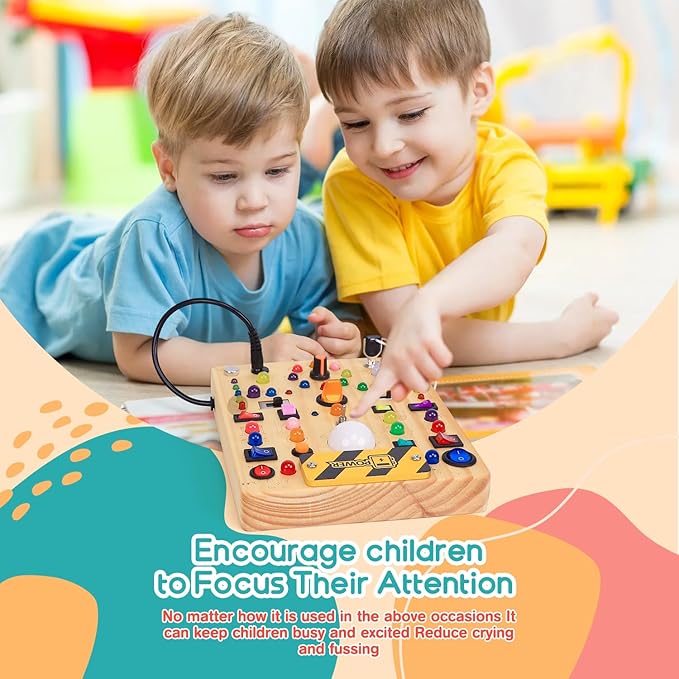 RichBoy Montessori Toy Busy Board with 40 LED Lights, 59-in-1 Sensory Toys for Toddlers, Travel Educational Activity for Airplane, Ideal Christmas Birthday Gift for Boys & Girls (7.8" x 6.5")