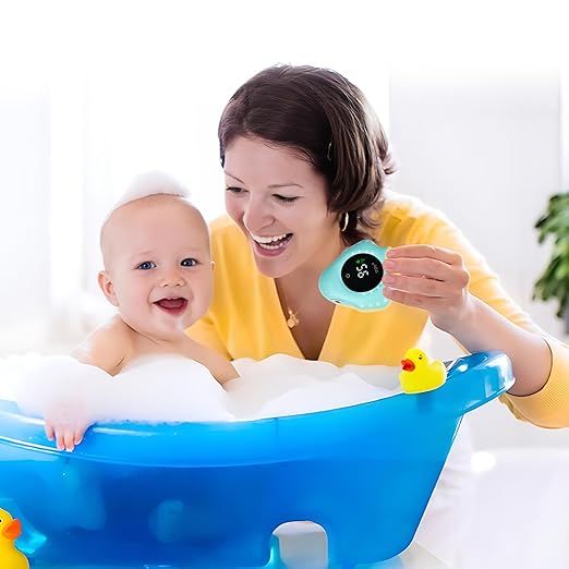 Baby Bath Thermometer with Floating Toys - Digital Water & Room Temperature Monitor, Rechargeable Thermometer with Alerts for Newborn Bath Essentials, Infant Safety
