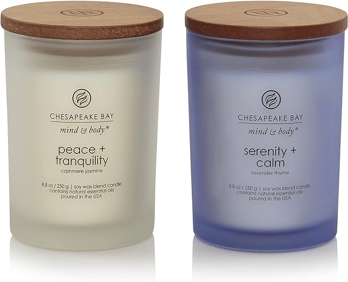 Chesapeake Bay Medium Jar Candles Duo - Peace + Tranquility (Cashmere Jasmine) and Serenity + Calm (Lavender Thyme) Home Decor