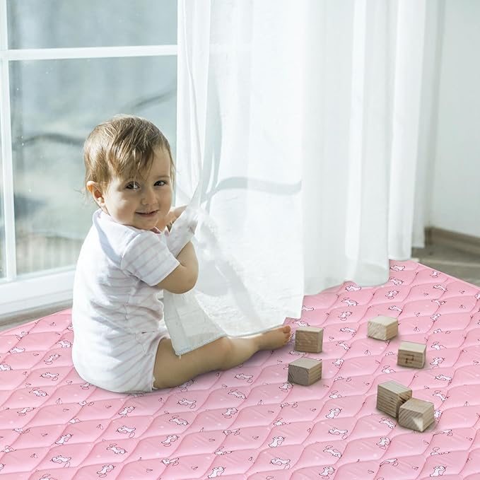 Foam Baby Play Mat 50" X 50", Play Mat for Babies and Toddlers, Baby Floor Playmat Non Slip, Thick One-Piece Crawling Mat, Easy Clean, Pink Print