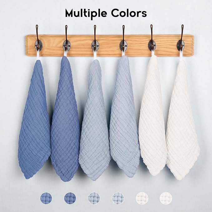 Unnivoll Muslin Burp Cloths Baby 12''X12'', Baby Washcloths 6 Pack, 100% Cotton Baby Wash Cloths Absorbent and Soft for Newborn Infants Kids Boys Girls - Gradient Blue