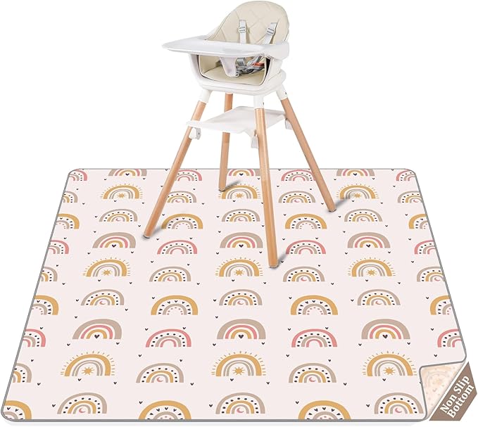 CLYMENE Splat Mat for Under High Chair | 51x51 Inch Anti-Slip Baby Splash Mat | Waterproof & Washable Spill Mat for Highchair Floor and Infant Play (Boho Rainbow)